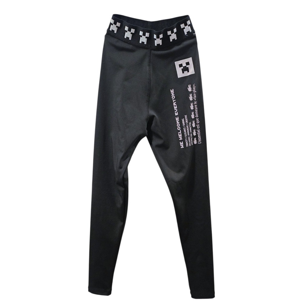 Lacoste x Minecraft Black Graphic Leggings Tights XF8989 Womens Size 34 XS